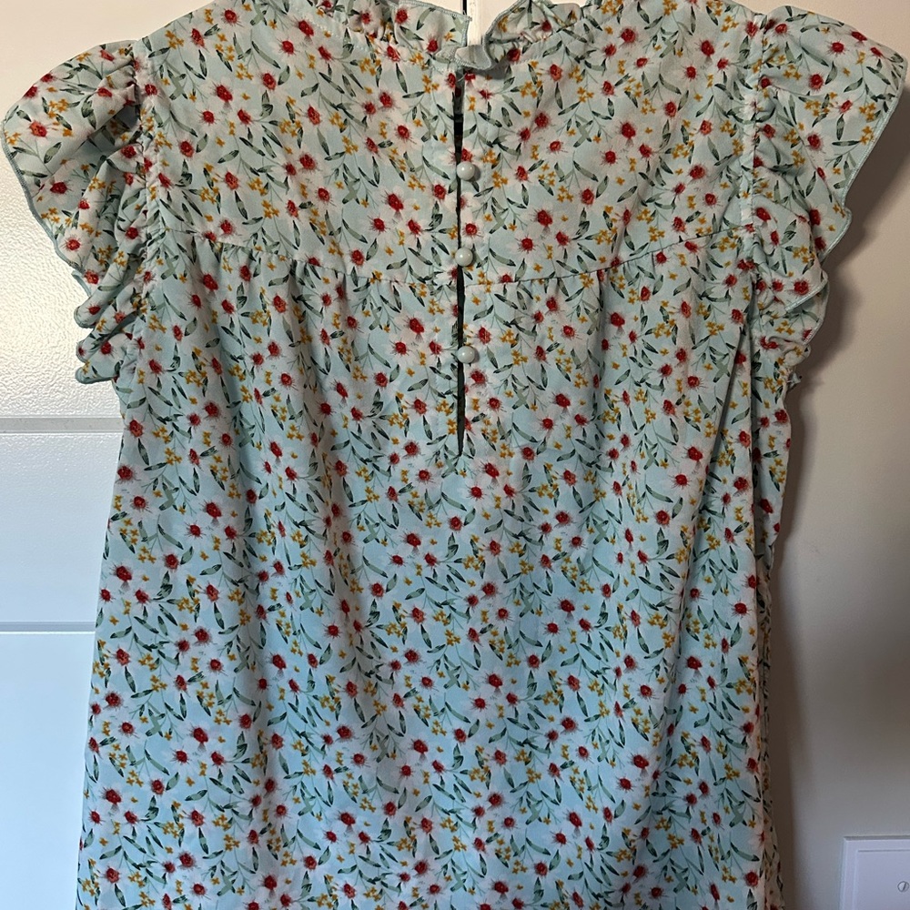 SHEIN Floral Ruffle Top with Red and Yellow Accents - Picture 2 of 3